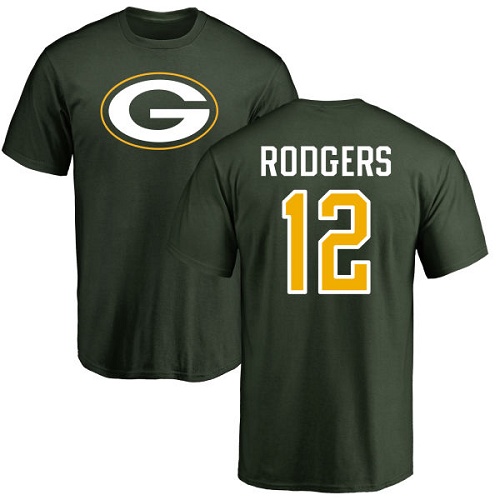 Men Green Bay Packers Green #12 Rodgers Aaron Name And Number Logo Nike NFL T Shirt